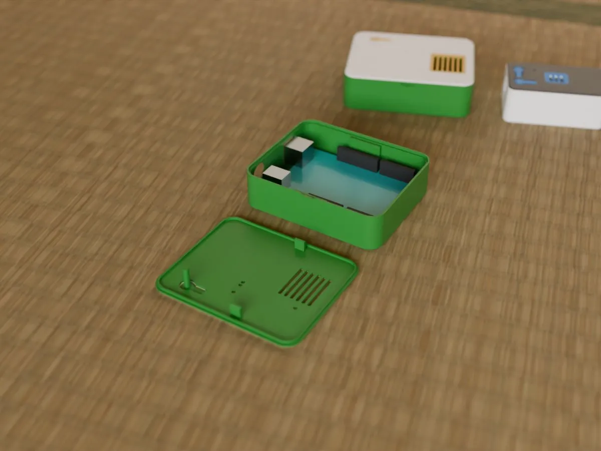 Snap-lid board enclosure, room open