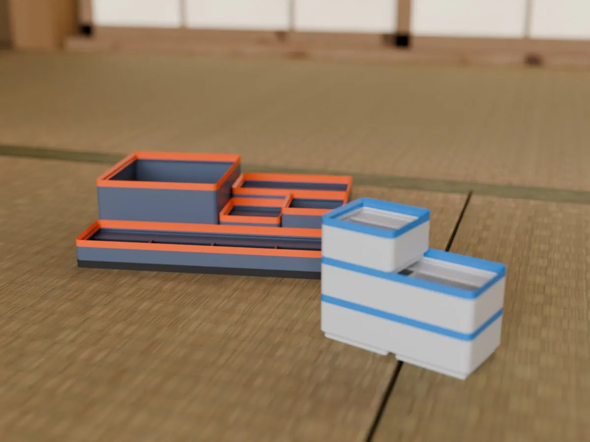 Gridfinity-compatible storage bins, room front