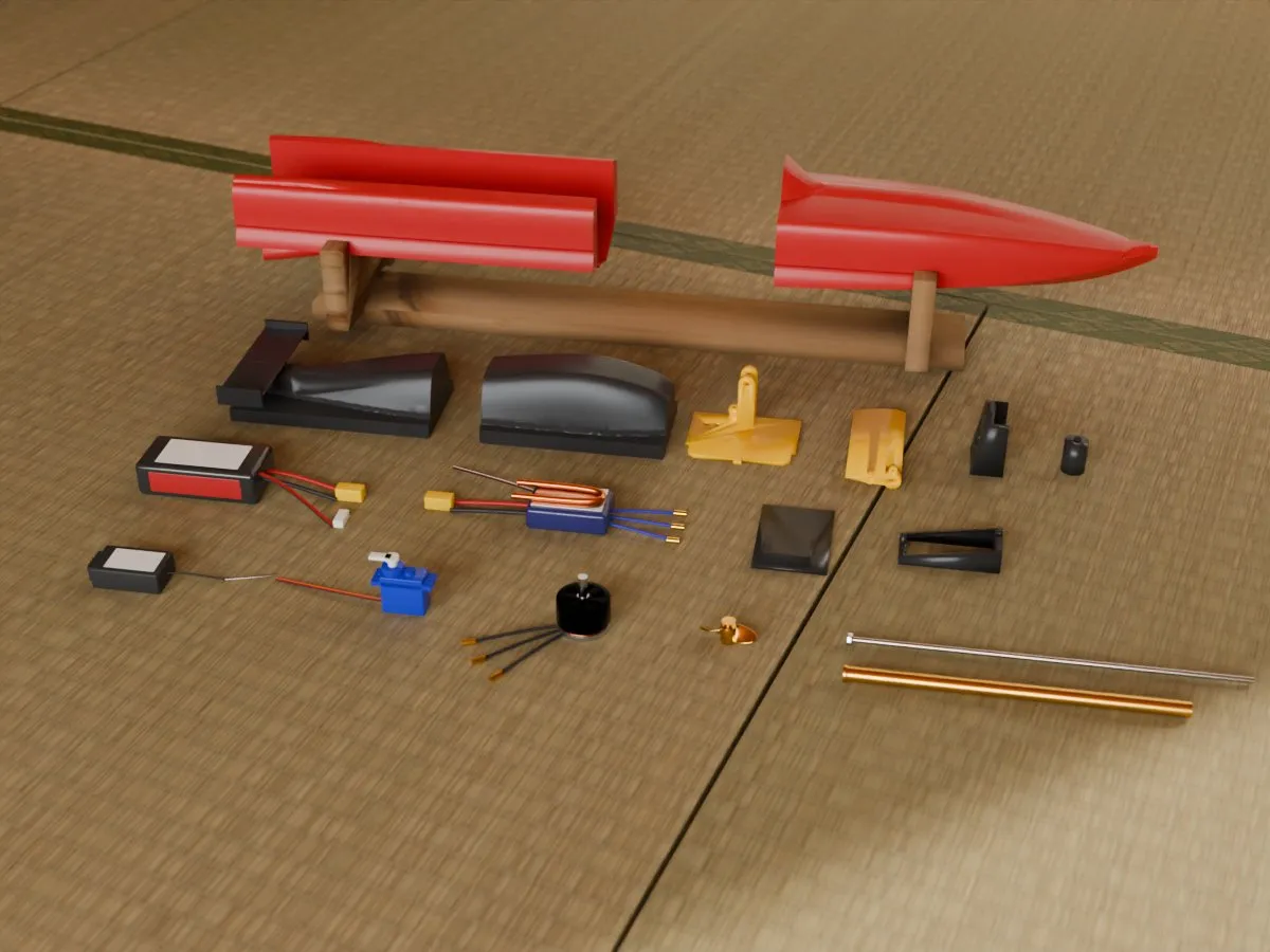 Self-righting RC speed boat, room parts