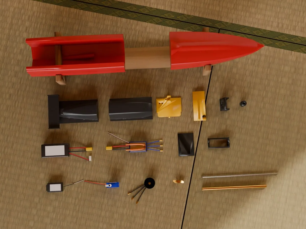 Self-righting RC speed boat, room parts top
