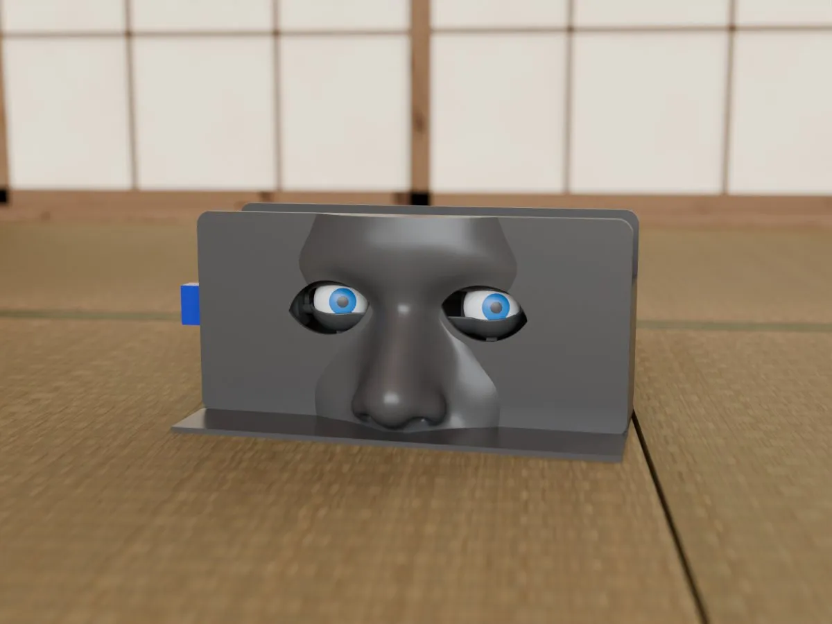 Animatronic eyes with lids, room front